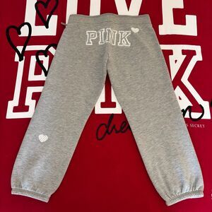 Victoria’s Secret PINK Rhinestone Bling Hearts Gray Capri Sweatpants Y2K 2000s